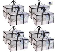 RUGGED RHINO Heavy Duty Extra Large Moving Bags, 50lb Capacity Tote, 8 Pack, Durable Water and Puncture Resistant Winter Clothes Storage Totes for Moves, Strong Carry Handles, Zippers, Translucent