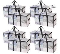 RUGGED RHINO Heavy Duty Extra Large Moving Bags, 50lb Capacity Tote, 8 Pack, Durable Water and Puncture Resistant Winter Clothes Storage Totes for Moves, Strong Carry Handles, Zippers, Translucent