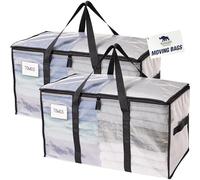 RUGGED RHINO Heavy Duty Extra Large Moving Bags, Durable Bag with Strong Handles and Zipper, Moving Boxes Alternative for College Packing, Holiday Décor, Space Saving Storage with Label, 2 Pack Clear