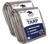 RUGGED RHINO Heavy Duty Waterproof Tarp 2 Pack, 16x20 Silver | Outdoor Multipurpose Tarps, UV and Tear Resistant Cover, Heavy Duty Grommets, for Camping, Patio, Garden, Car and Roof, 5 Mil
