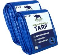 Rugged Rhino Tarp All Weather Protection 100% Waterproof Tarps, 6x8, 2 Pack, Tear UV and Temperature Resistant High Durability Reinforced Grommets, Multipurpose Outdoor Tarpaulin Accessories Camping