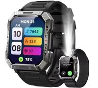 Rugged Smart Watch for Men, 2.01" TFT Screen, IP68 Waterproof, 900mAh Battery (30 Days Usage), Heart Rate, SpO2, Sleep Monitor, 100+ Sports Modes, Compass, Music, Flashlight (Black)