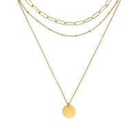 RUGGED steel - Women's Stainless Steel Layer Necklace Coin Charm Plate Pendant - 2-Row Satellite/Link Chain 40/50 cm (+5 cm) & Paperlink Choker (Separate) 45 cm - Silver Gold - Includes Jewellery Box