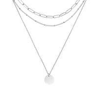 RUGGED steel - Women's Stainless Steel Layer Necklace Coin Charm Plate Pendant - 2-Row Satellite/Link Chain 40/50 cm (+5 cm) & Paperlink Choker (Separate) 45 cm - Silver Gold - Includes Jewellery Box