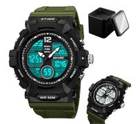 Rugged Tactical Watch for Men, Outdoor Sports Wristwatch with Large Dial, 50M Waterproof, EL Light, Alarms, Ideal for Hiking, Training, and Adventure(Green)