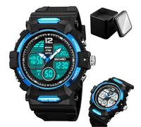 Rugged Tactical Watch for Men, Outdoor Sports Wristwatch with Large Dial, 50M Waterproof, EL Light, Alarms, Ideal for Hiking, Training, and Adventure(Blue)