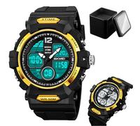 Rugged Tactical Watch for Men, Outdoor Sports Wristwatch with Large Dial, 50M Waterproof, EL Light, Alarms, Ideal for Hiking, Training, and Adventure(Yellow)