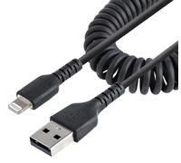 StarTech.com 1m (3ft) USB to Lightning Cable, MFi Certified, Coiled iPhone Charger Cable, Black, Durable TPE Jacket Aramid Fiber, Heavy Duty Coil Lightning Cable