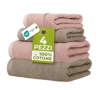 Ruggeri, 4 Towel Set, 2 Hand and 2 Guest, Cotton, Pink and Taupe | 500 gsm, Dobby weave, 2 hand towels 50x100, 2 guest towels 40x50, machine washable, 100% Cotton
