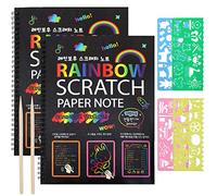 ruggito Rainbow Scratch Art for Kids,2 Rainbow Paper Books with 2 Pens 4 Painting Pattern Kids Arts and Crafts for Ages 4-12 Boys Girls Birthday Christmas Party Present