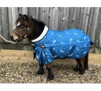 Ruggles 400g Heavyweight Stable Rug For Shetland Section A Donkey Miniature Horse | Smart Warm Rug for Colder Months (Blue Shark Print, 3' 6")