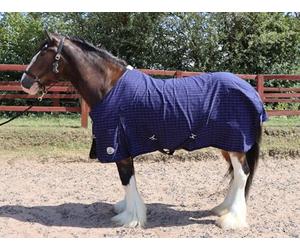 Ruggles Cotton Summer Sheet for Heavy Horse Breeds - Shire, Clydesdale, Percheron | Tail Flap | Ideal for Travel, Stable, Shows or Useful Under Rug (6' - 7' 6") (Navy Check, 6' 3")