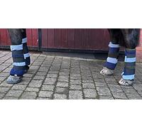 Ruggles Fleece Leg Wraps for Heavy Horses - Shire Clydesdale Percheron etc | Ideal for Travel Stable or after Bathing/Wash Down | Set of 4 (Large, Olive/Navy/Pale/Grey Stripe)