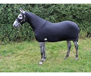 Ruggles Water Repellent Lycra Bodysuit for Horse & Pony | Detachable Tail Sleeve | Stretch Under Rug | Helps Keep Horse/Pony Clean before Shows, Travel or in Stable (Small Without Ears, Black)
