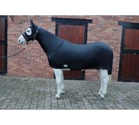 Ruggles Water Repellent Lycra Bodysuit with Detachable Tail Sleeve for Horse or Pony | Stretch Under Rug | Helps Keep Horse Clean before Shows, Travelling or in Stable (Black, Large with Ears)