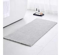 Ruggnovea Waffle Bath Mat Non Slip Washable 54x24, Super Absorbent Quick Dry Boho Bathroom Rugs with Tassels, High Density Non Slip Backing, Luxury Carpet for Tub&Shower, Light Grey