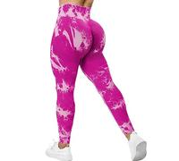 Rugkey Scrunch Butt Lift Leggings for Women Tie Dye High Waist Seamless Workout Yoga Pants Ruched Booty Compression Tights, White and Rose, S