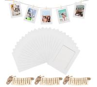 RUGLAMZHIP Kraft Paper Photo Frame, 15.2 x 11.5 cm Cardboard Picture Frame for Crafts, Photo Garland for Hanging with Wooden Pegs & Hemp Rope for Hanging Wall Decoration, Room Decoration (White)