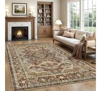 Rugland 6x9 Area Rug - Stain Resistant, Anti Slip, Machine Washable, Vintage Tribal, Rust (TPR07-Rust, 6'x9')