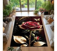 RUGMRZ Carpet Shampooers For The Home Anti Slip Stain Resistant Washable Flower Pattern Interior Decoration Rugs Bedroom Aesthetic Black Area Rug Small Navy Living Room 180X250CM