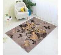 RUGMRZ Kids Bedroom Rugs Floor Tiles Large Carpet Carpets Clean 120x160CM Outdoor Mats Yellow Living Room Girl Warm Butterfly Pattern