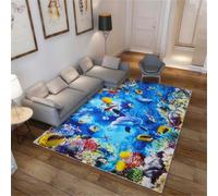 RUGMRZ Shaggy Rug For Bedrooms Dining Room Rugs Bath Carpet Soundproof Carpets 120x160CM Kids Playroom blue Undersea Landscape Pattern Bedroom Aquarium