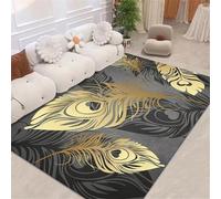 RUGMRZ Square Rug Kids Rugs For Bedrooms Boys Pattern 160x230CM Living Room Carpet Black. Yellow feather decorative carpet. Machine Washable indoor/outdoor