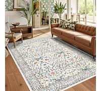 RUGMRZ Washable Dining Room Rugs Under Table 100x200cm,Blue,Floral Pattern for Desk,Fireside,Under Table