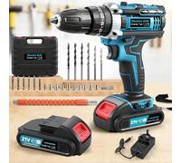 RugoTech 21V Cordless Drill Set, Electric Combi Drill with 50N·m Max Torque, 2×2.0Ah Batteries Power Drill, 2 Speed & 24 Accessories for Home DIY Electric Drills Cordless.