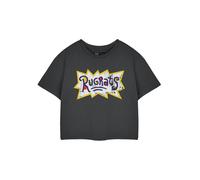 Rugrats Womens Grey Retro Logo Crop Cropped Short Sleeved T-Shirt - Small