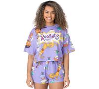 Rugrats Womens Purple Logo & Character All-Over Print Short Sleeve Short Leg Pyjama Set - Medium