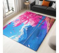 Rugs 120 x 180 cm Washable, Soft Comfy Fluffy & Faux Fur Short Pile Floor Carpet, Rug for Bedroom Non Slip Rubber Backing, Flowers In Full Bloom By The Lake Romantic, for Kids Girls Room Living Room