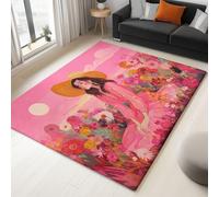 Rugs 160 x 230 cm Area Carpet for Living Room & Bedroom, Hallway Kitchen Washable Non Slip Non Shedding, Modern Luxury Soft Short Pile, Fluffy Floor Mats, Clothes Grass Woman Flowers Folk Art Pink