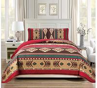 Rugs 4 Less Western Southwestern Native American Tribal Navajo Design Oversize Quilted Bedspread in Brown Green and Burgundy Mojave (King/Cal-King)