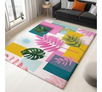 Rugs 80 x 150 cm Area Carpet for Living Room & Bedroom, Hallway Kitchen Washable Non Slip Non Shedding, Modern Luxury Soft Short Pile, Fluffy Floor Mats, Abstract Geometric Leaves Aesthetics Pink