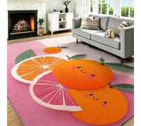Rugs 80 x 150 cm Cartoon Fruit, Soft Non-Shedding Indoor Mat, Cute Orange Smiley Face Small Low Pile Rug - Non-Slip Rubber Backed Washable Floor Carpet for Laundry Room, Bedside Entryway