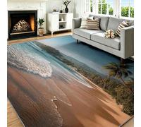 Rugs 90 x 150 cm Tropical Seaside, Soft Non-Shedding Indoor Mat, Beach Island Palm Tree Small Low Pile Rug - Non-Slip Rubber Backed Washable Floor Carpet for Bedroom, Living Room Entryway