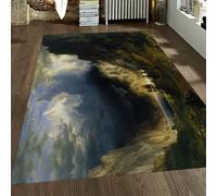 - Rugs a Storm in the Rocky Mountains Area Rug Vintage Nature Rug 140x180cm | Waterfall Scenic Washable Rug Non-slip Backing Landscape Large Carpet for Living Room