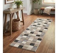 Santiago Modern Abstract Geometric Carved Rugs Living Room Grid Design Area Rug Beige 60 X 220 Cm