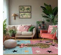 Rugs Children's room Washable Area Rug Soft Short Pile Rugs for playroom, living room, bedroom Non Slip Carpet Cartoon leopard print, multi-colored pink, teal, 180 x 180cm