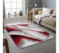 Rugs City Indoor Extra Large Small Living Room Area Rug Modern Red Brown Grey Black Geometric Carpet Rugs Bedroom Soft Thick Pile Floor Mat Hallways Runners Non Shedding (120 X 170 CM, RED)