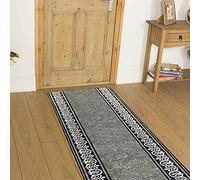 Rugs City Modern Carpet Runner Grey Brown Red Black Rubber Backed Non Slip Very Long Hallway Hall Entrance Corridor Kitchen Washable Rug custom Length Priced Per Foot(17ft (67cm X 518cm), Grey)