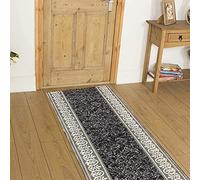 Rugs City Modern Carpet Runner Grey Brown Red Black Rubber Backed Non Slip Very Long Hallway Hall Entrance Corridor Kitchen Washable Rug custom Length Priced Per Foot(17ft (67cm X 518cm), Black)