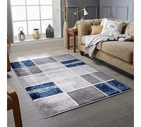 Rugs City Modern Rugs Dining Room Bedroom Extra Large Small Medium Rectangular Size Soft Touch Thick Pile Living Room Navy/Blue/Grey/Silver Area Rug Non Shedding (200 X 290 CM, BOX BLUE)