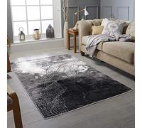 Rugs City Modern Rugs Living Room Bedroom Extra Large Small Medium Rectangular Size Soft Touch Thick Pile Black/Grey/Charcoal/Silver Kitchen Area Rugs Non Shedding (160 X 230 CM, FIGARO BLACK)