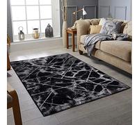 Rugs City Modern Rugs Living Room Bedroom Extra Large Small Medium Rectangular Size Soft Touch Thick Pile Black/Grey/Charcoal/Silver Kitchen Area Rugs Non Shedding (160 X 230 CM, TILE BLACK)