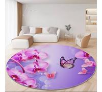 Rugs for Bedroom Living Room 140 cm - Dreamlike Orchid Butterfly Bubbles Theme Area Rugs - Purple Soft Non-slip Short Pile Rug - Carpet for Dining Room Easy To Clean