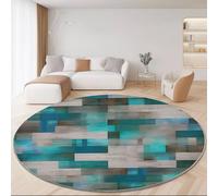 Rugs for Bedroom Living Room 160 cm - Abstract Squares Wood Grain Texture Theme Area Rugs - Gray Blue-Green Soft Non-slip Short Pile Rug - Carpet for Dining Room Easy To Clean