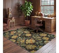 Rugs for Bedroom Living Room Floral Scrollwork Leaf Pattern160 × 230 cm | Traditional Area Rugs Modern Majestic Cashmere Style Black Soft Short Pile - Carpet for Dining William Morris Style