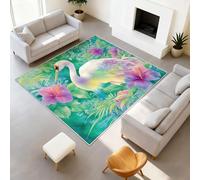 Rugs for Bedroom Living Room - Non-Slip Rugs Living Room Floor Carpet Short Pile Non Shedding Soft Touch Rug Easy to Clean 160 cm x 230 cm Green Elegant Floral Bird